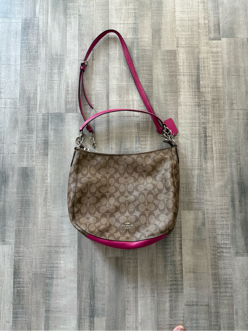 Coach Signature Canvas Hobo Shoulder Bag with Pink Trim - Picture 2 of 10